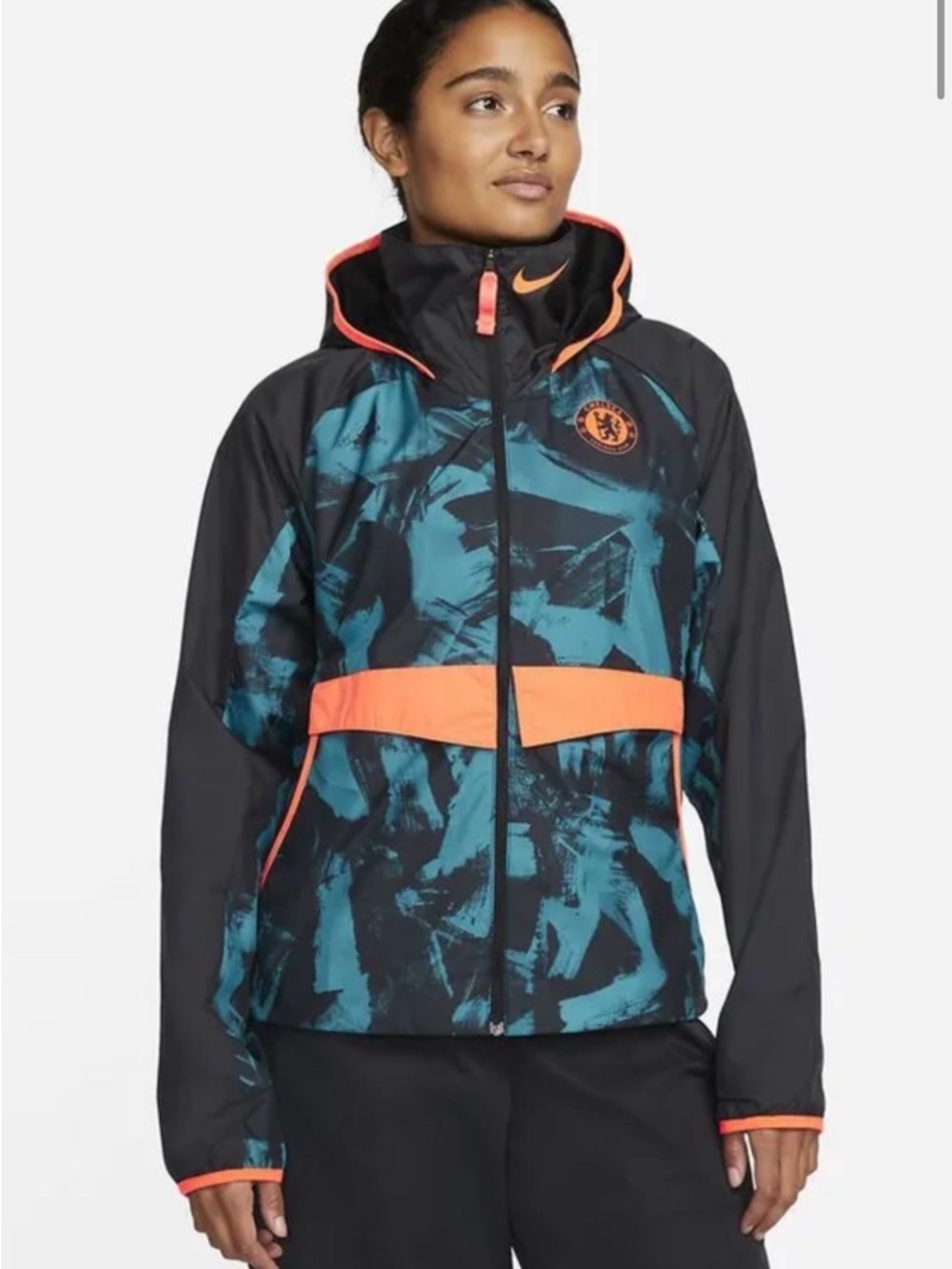 Nike Chelsea FC AWF Windrunner Jacket Large Teal Orange Black Abstract Zip